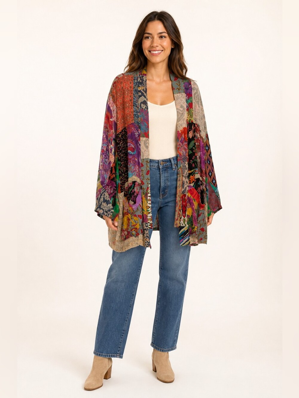 Young Threads Patchwork Floral Boho Kimono Jacket Size Large NWT
